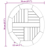 Piano Tavolo in Legno Massello di Teak Rotondo 2,5 cm 70 cm 48985