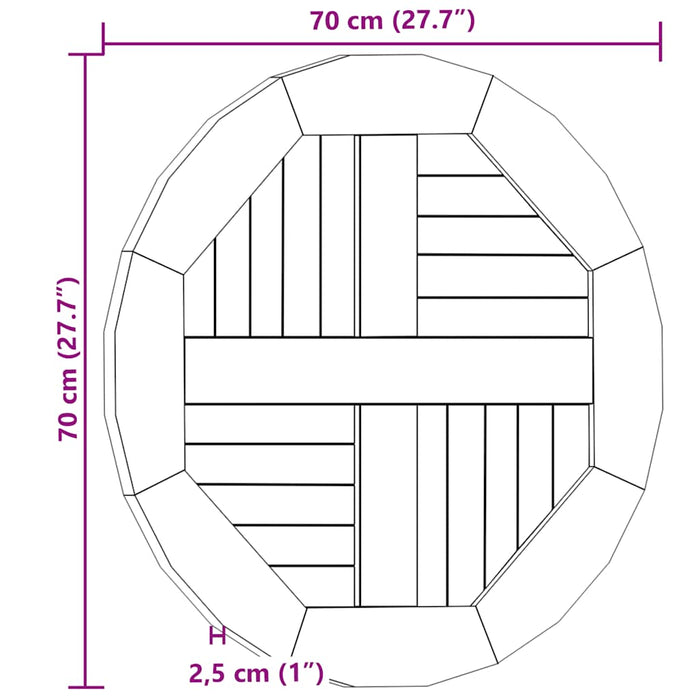 Piano Tavolo in Legno Massello di Teak Rotondo 2,5 cm 70 cm 48985