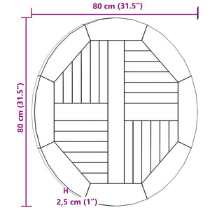 Piano Tavolo in Legno Massello di Teak Rotondo 2,5 cm 80 cm 48986