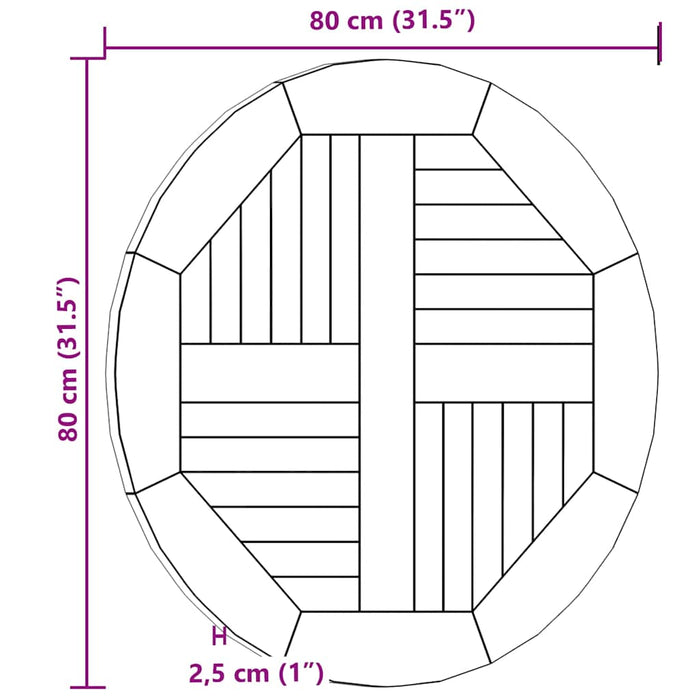 Piano Tavolo in Legno Massello di Teak Rotondo 2,5 cm 80 cm 48986
