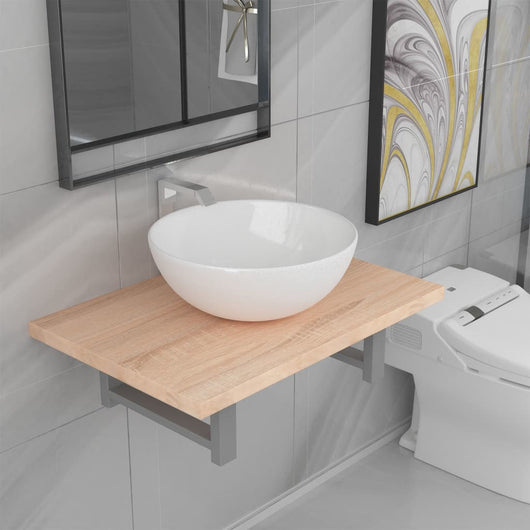 vidaXL Set Mobili da Bagno 2 pz Ceramica Rovere