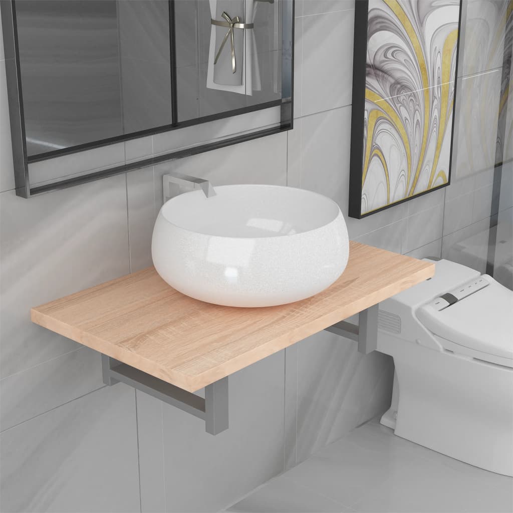 vidaXL Set Mobili da Bagno 2 pz Ceramica Rovere