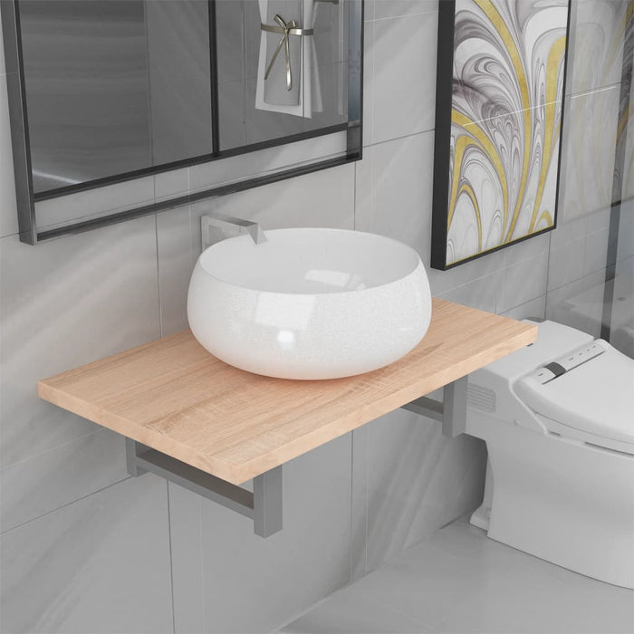 vidaXL Set Mobili da Bagno 2 pz Ceramica Rovere