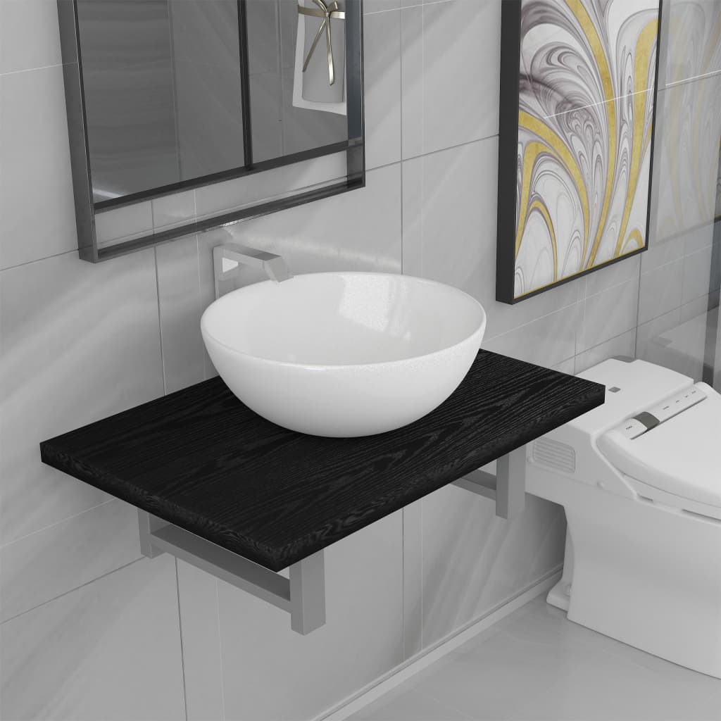 Set Mobili da Bagno 2 pz Ceramica Nero 279336