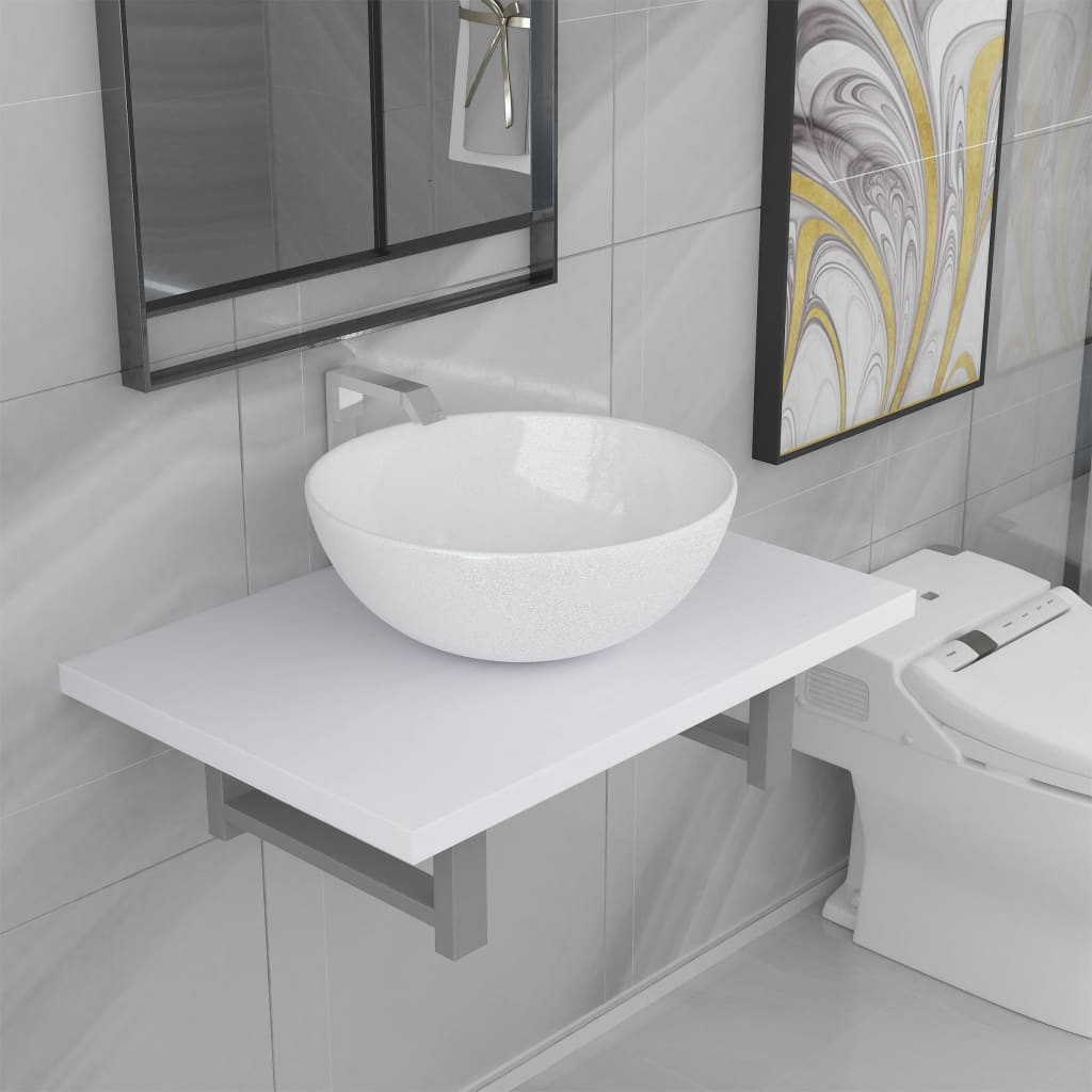 Set Mobili da Bagno 2 pz Ceramica Bianco