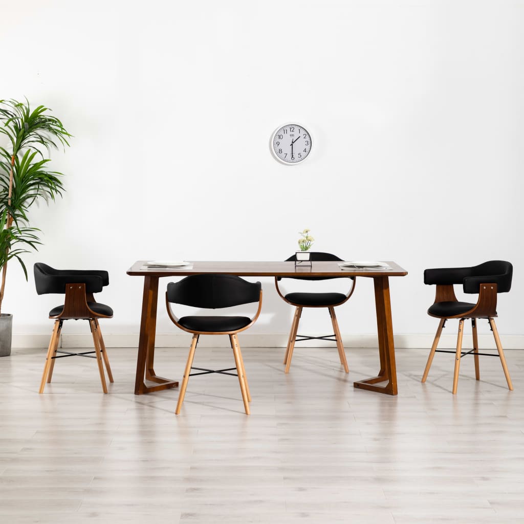 Sedie da Pranzo 4 pz Nere in Similpelle e Legno Curvato cod mxl 29630