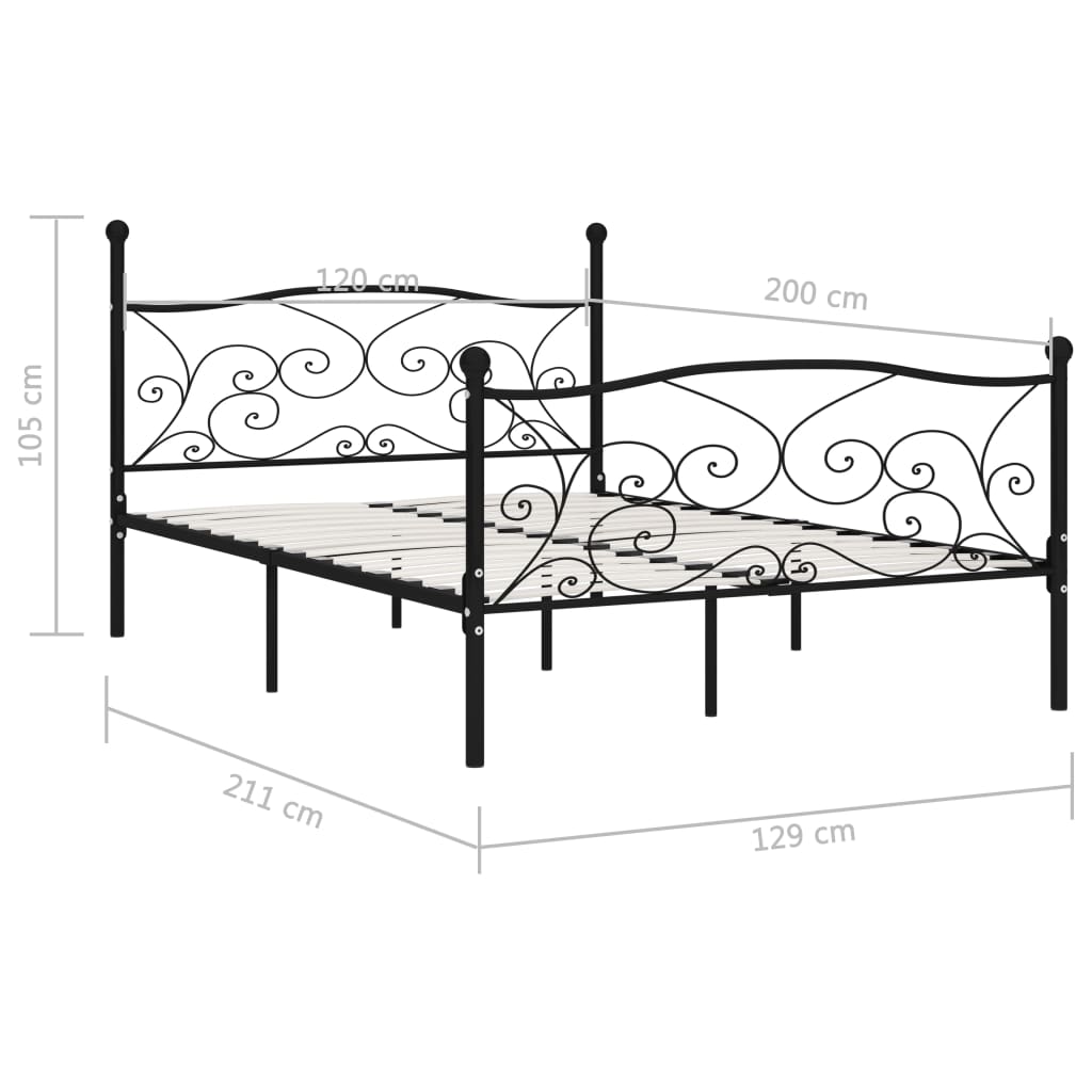 Giroletto con Doghe-Struttura Letto Nero in Metallo 120x200 cm