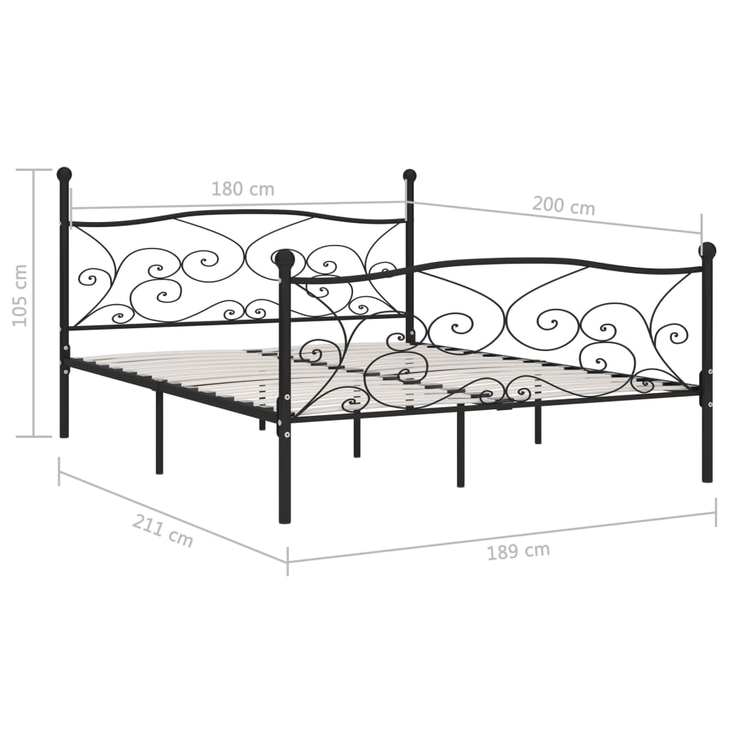 Giroletto con Doghe-Struttura Letto Nero in Metallo 180x200 cm