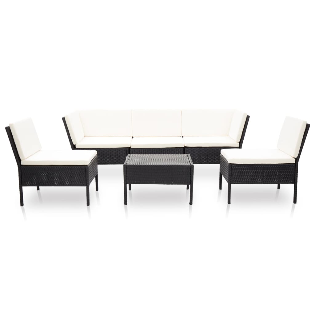Set Divani da Giardino 6 pz con Cuscini in Polyrattan Nero 48948