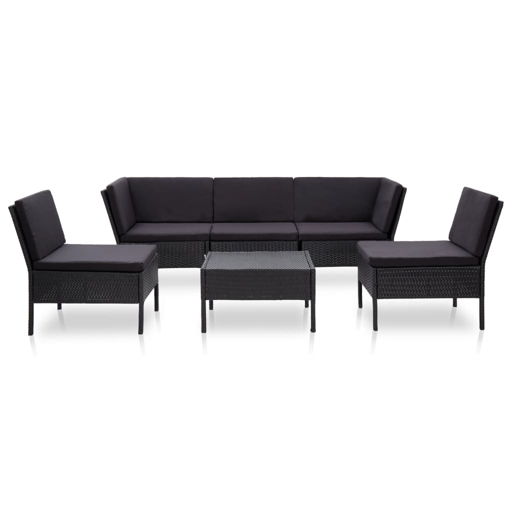 Set Divani da Giardino 6 pz con Cuscini in Polyrattan Nero 48949