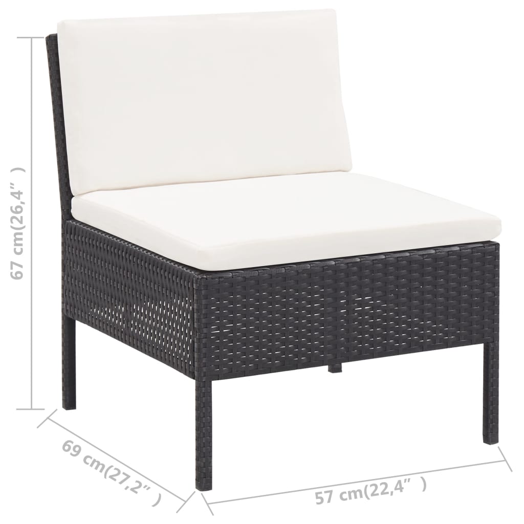 Set Divani da Giardino 3 pz con Cuscini in Polyrattan Nero 48956