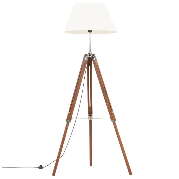 Lampada a Treppiede Marrone e Bianco in Legno di Teak 141 cm 288077