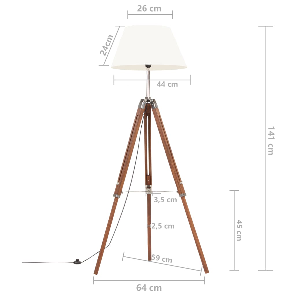 Lampada a Treppiede Marrone e Bianco in Legno di Teak 141 cm 288077