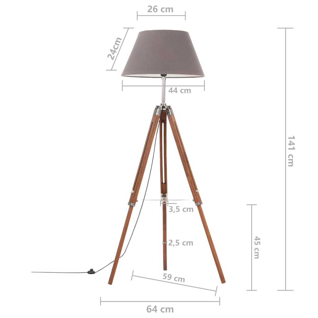 Lampada a Treppiede Marrone e Grigio in Legno di Teak 141 cm 288078