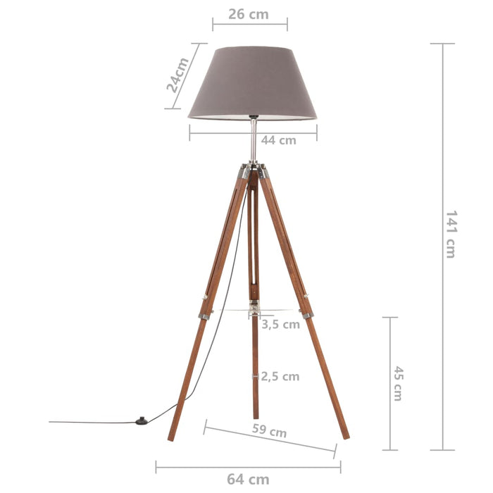 Lampada a Treppiede Marrone e Grigio in Legno di Teak 141 cm 288078