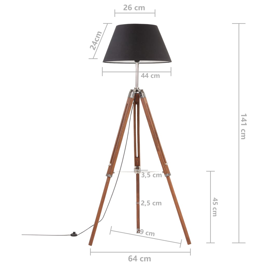 Lampada a Treppiede Marrone e Nero in Legno di Teak 141 cm 288079