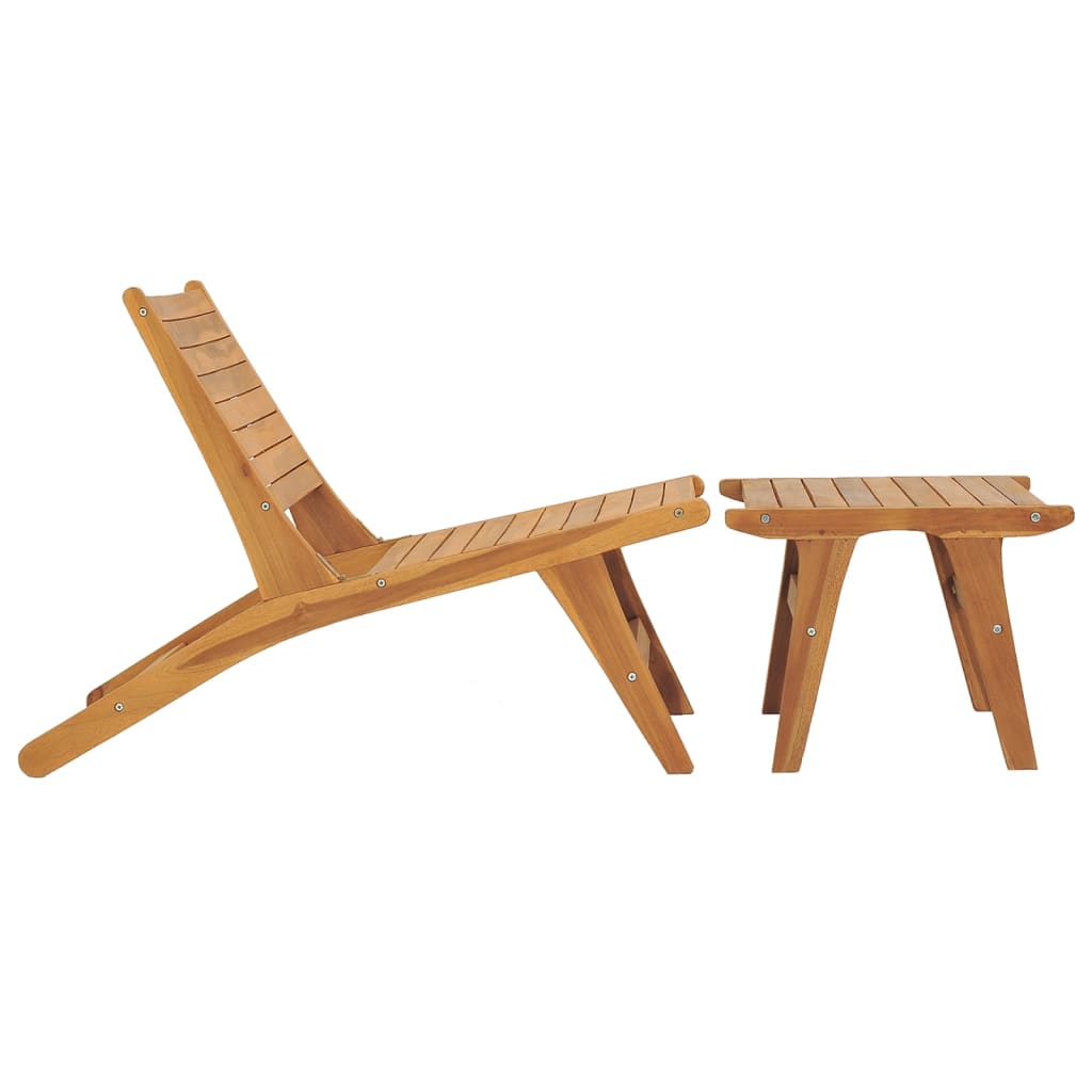 Sedia da Giardino con Poggiapiedi in Legno Massello di Teak