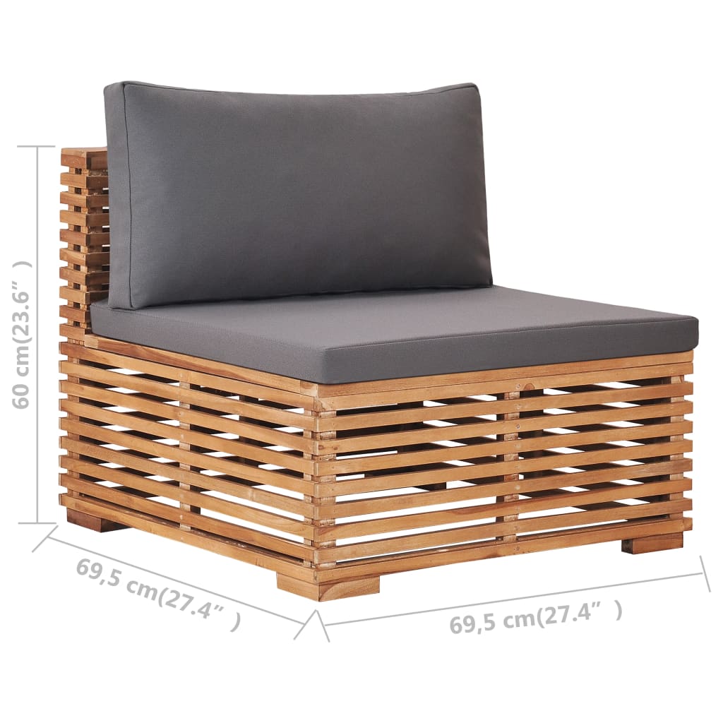 Divano Centrale da Giardino con Cuscino Grigio Massello di Teak cod mxl 67981
