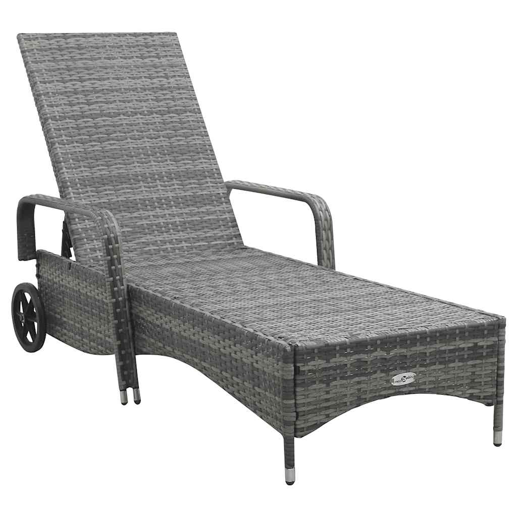 Lettino Prendisole con Ruote in Polyrattan Antracite 49497