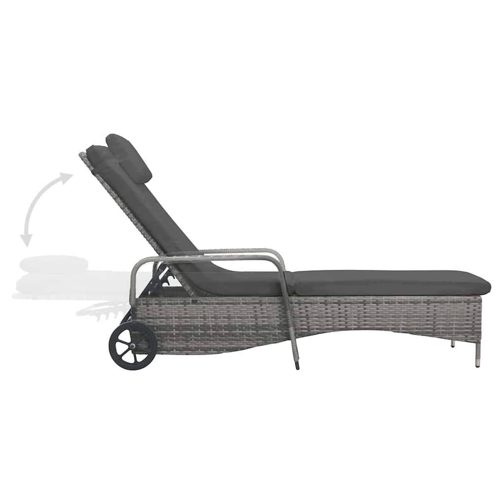 Lettino Prendisole con Ruote in Polyrattan Antracite 49497
