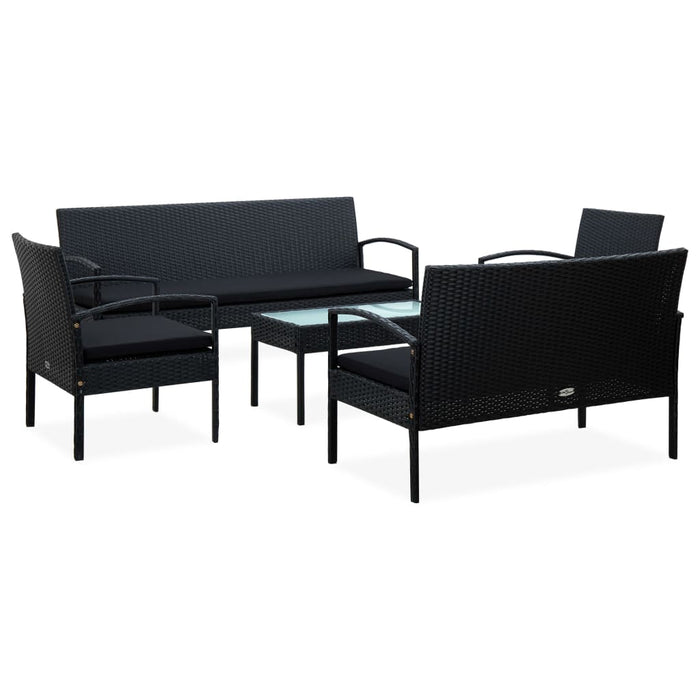 Set Divani da Giardino 5pz con Cuscini in Polyrattan Nero cod mxl 34611