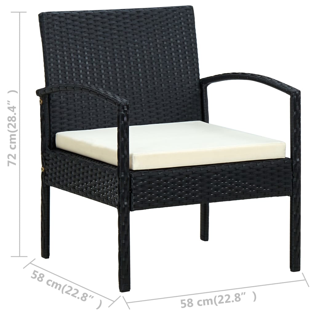 Sedia da Giardino con Cuscino in Polyrattan Nero 45795