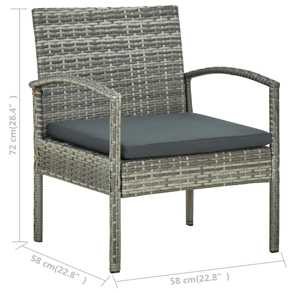 Sedia da Giardino con Cuscino in Polyrattan Grigio cod mxl 54847