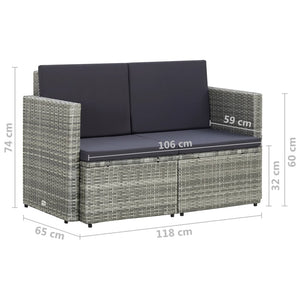 Divano da Giardino a 2 Posti con Cuscini Grigio in Polyrattan 45783