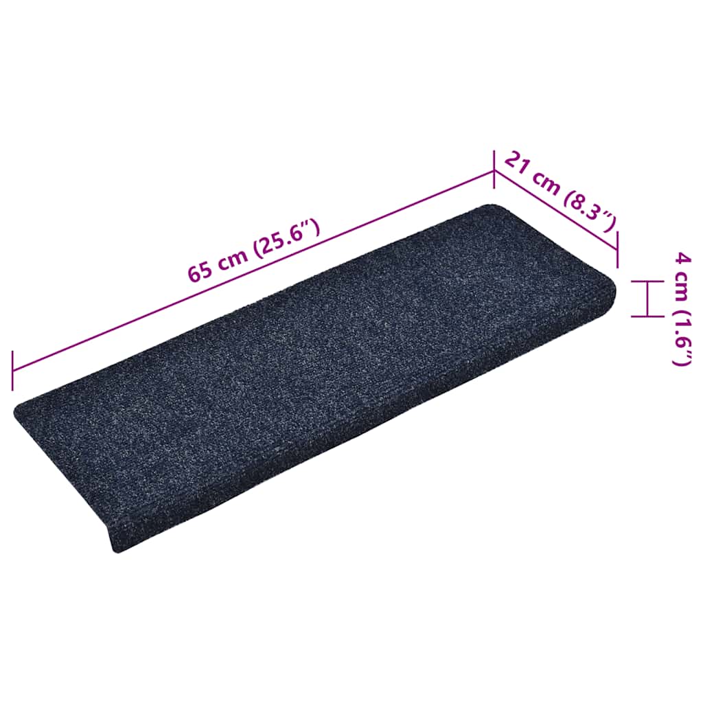 Tappetini per Scale Tessuto Agugliato 15 pz 65x21x4 cm Blu 134566
