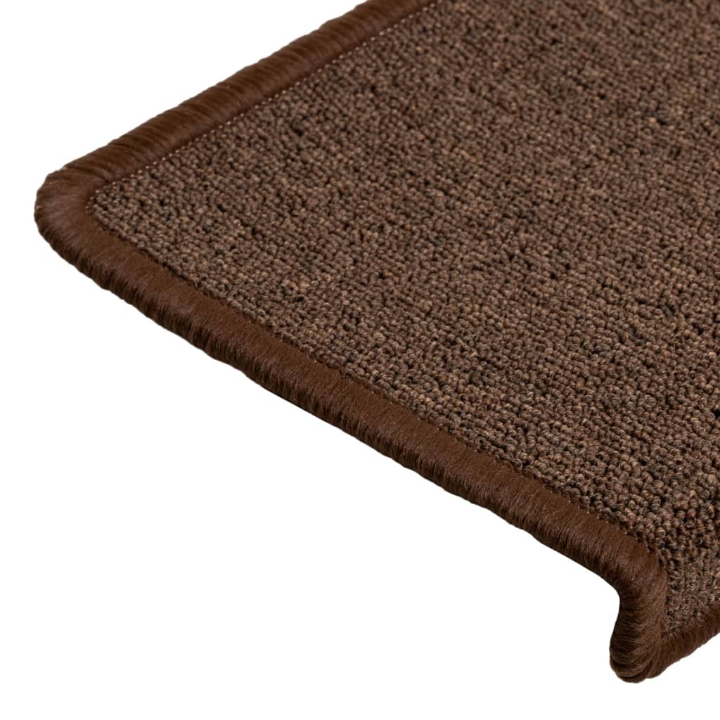 Tappetini per scale 15 pz 65x21x4 cm Marrone Bordo rettangolare 134571