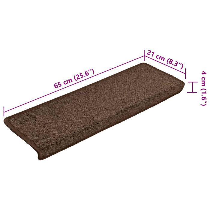 Tappetini per scale 15 pz 65x21x4 cm Marrone Bordo rettangolare 134571