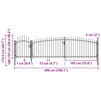 Cancello da Giardino con Punta a Lancia 5x1,75 m Nero cod mxl 49070
