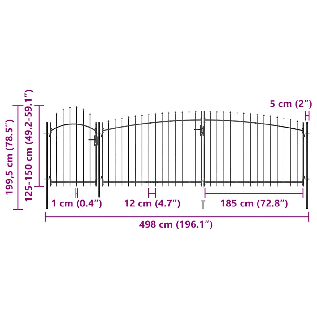 Cancello da Giardino con Punta a Lancia 5x2 m Nero 146324