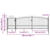 Cancello da Giardino con Punta a Lancia 5x2,25 m Nero 146325