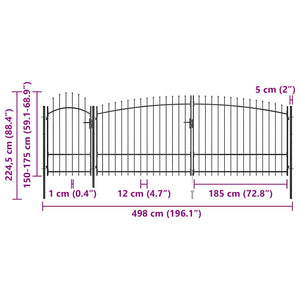 Cancello da Giardino con Punta a Lancia 5x2,25 m Nero 146325