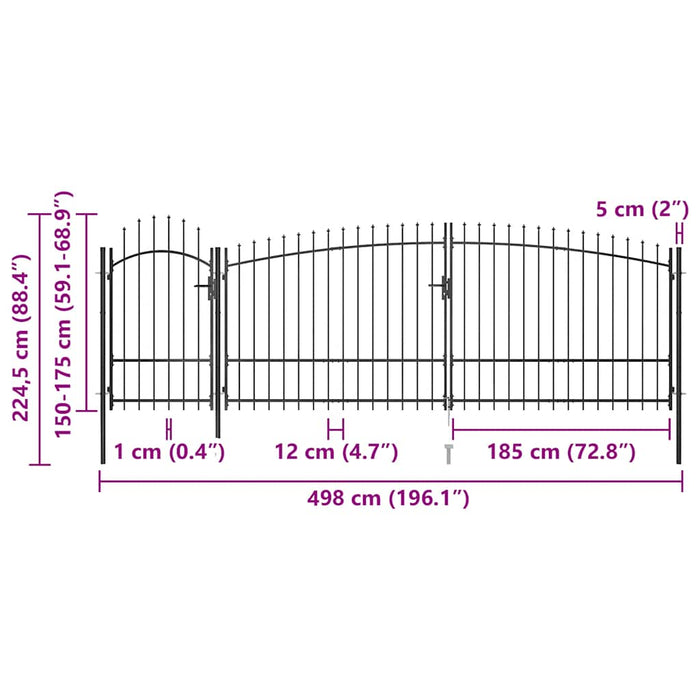 Cancello da Giardino con Punta a Lancia 5x2,25 m Nero 146325
