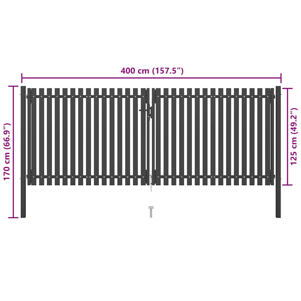 Cancello per Recinzione in Acciaio 4x1,7 m Antracite 146335
