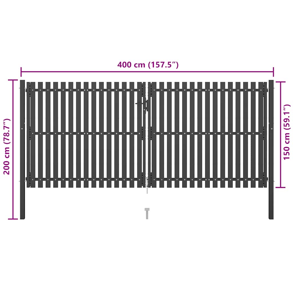 Cancello per Recinzione in Acciaio 4x2 m Antracite 146336