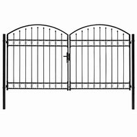 Cancello a Doppia Anta ad Arco in Acciaio 300x175 cm Nerocod mxl 106373