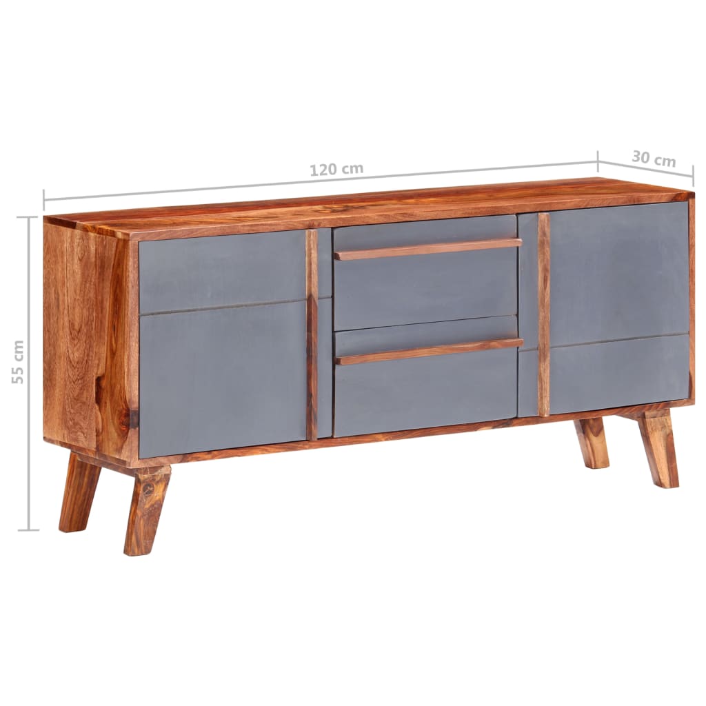 Credenza Grigia 120x30x55 cm in Legno Massello 286371
