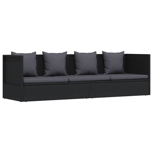 Lettino da Giardino con Cuscini in Polyrattan Nero 46087