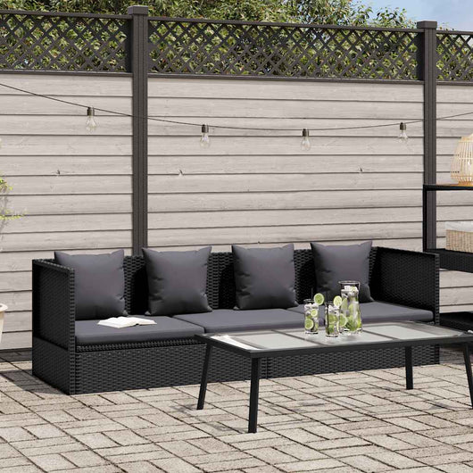 Lettino da Giardino con Cuscini in Polyrattan Nero 46087