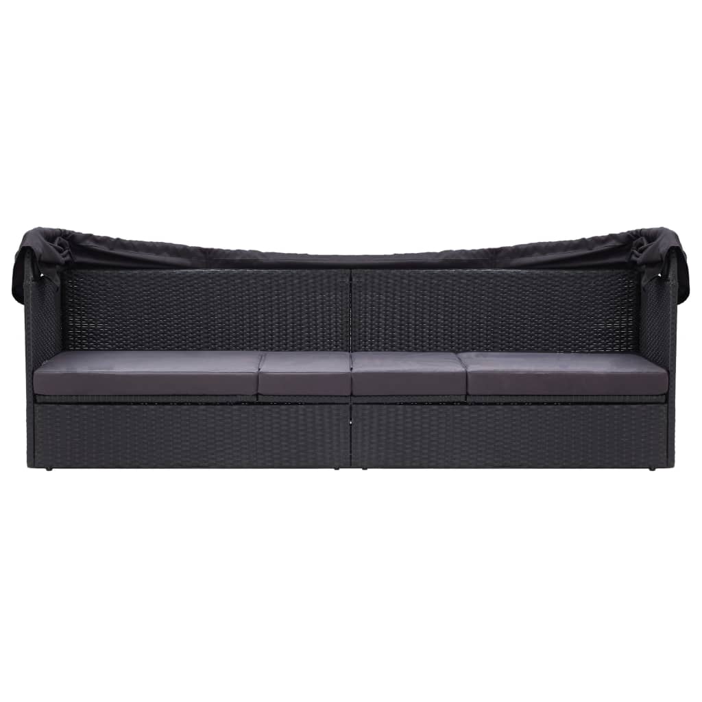 Divano Letto da Esterno con Baldacchino-Sofa Letto-Daybed in Polyrattan Nero
