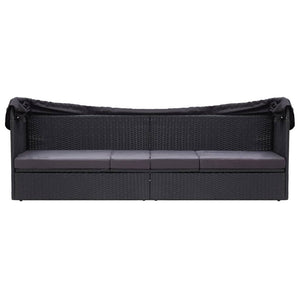 Divano Letto da Esterno con Baldacchino-Sofa Letto-Daybed in Polyrattan Nero