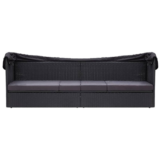 Divano Letto da Esterno con Baldacchino-Sofa Letto-Daybed in Polyrattan Nero