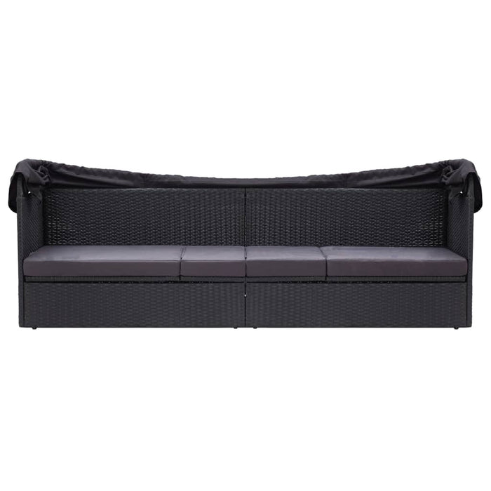 Divano Letto da Esterno con Baldacchino-Sofa Letto-Daybed in Polyrattan Nero