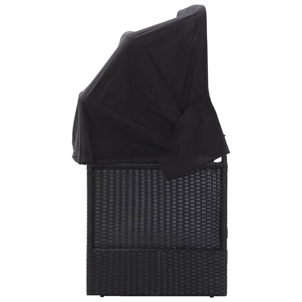 Divano Letto da Esterno con Baldacchino-Sofa Letto-Daybed in Polyrattan Nero