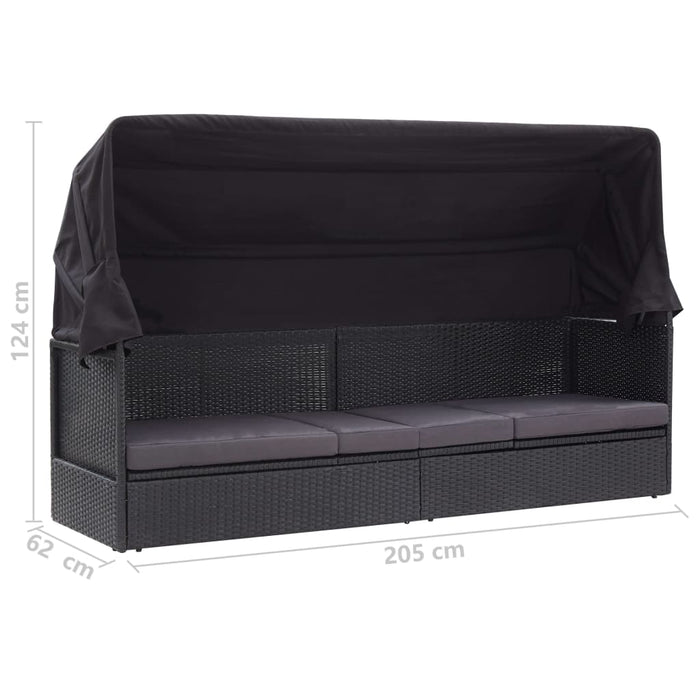 Divano Letto da Esterno con Baldacchino-Sofa Letto-Daybed in Polyrattan Nero