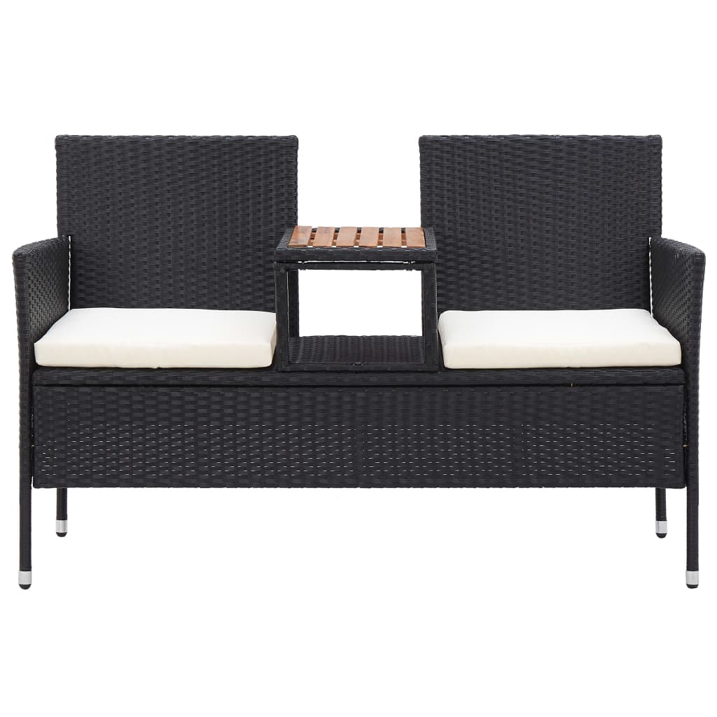 Panca da Giardino a 2 Posti con Tavolino 143 cm Polyrattan Nero 46146