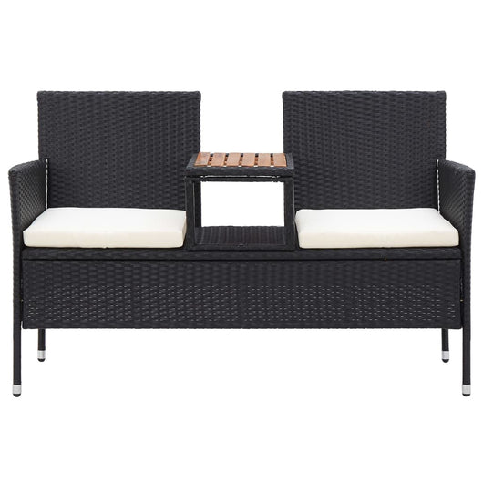 Panca da Giardino a 2 Posti con Tavolino 143 cm Polyrattan Nero 46146
